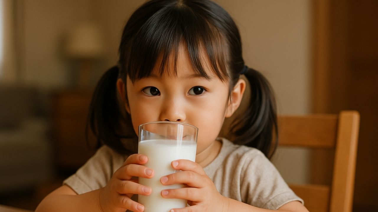 牛乳を日常的にたくさん飲む子ども。鉄分不足による牛乳貧血は、1〜3歳児に多く見られる栄養の偏りの一因