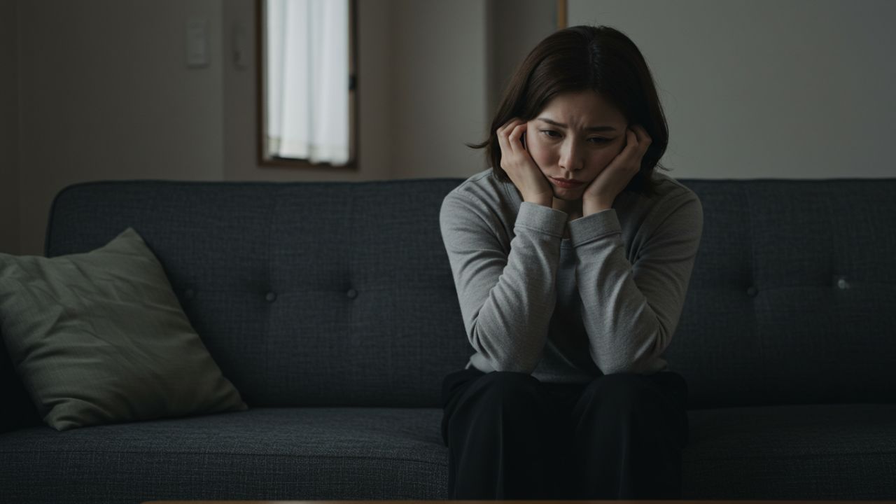 鉄分不足による貧血で不安感や疲労感を抱える女性。精神的にも身体的にも不調を感じる代表的な症状