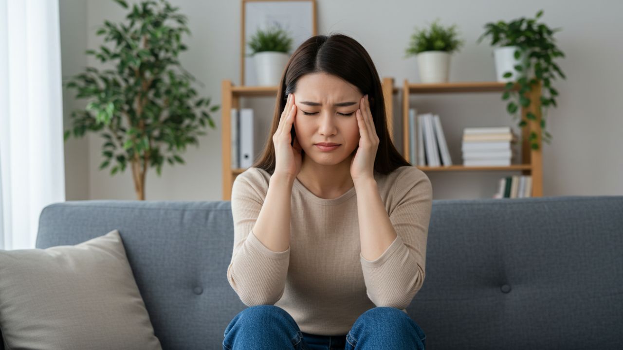 まぶたの裏を見て貧血を疑う、体調不良に悩む女性