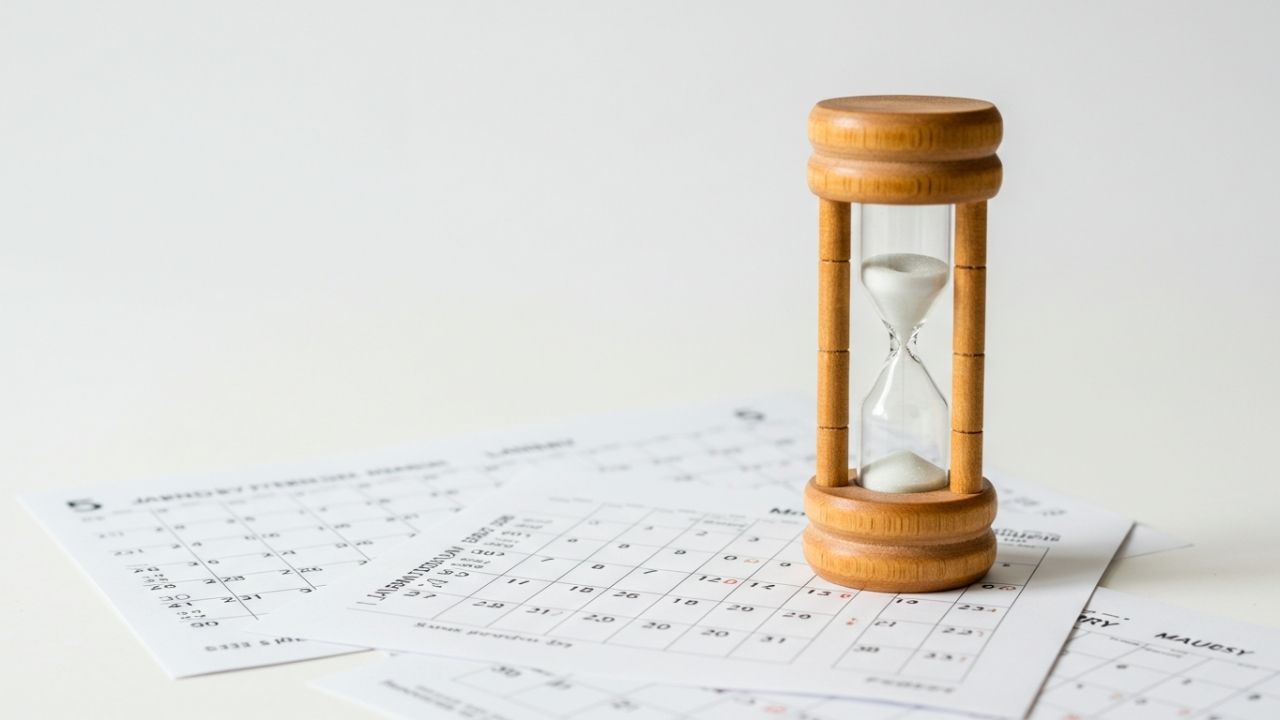 鉄分補給のタイミングと吸収効率を表すカプセルと砂時計。血液検査で貧血が分かったら、早期の対策が重要