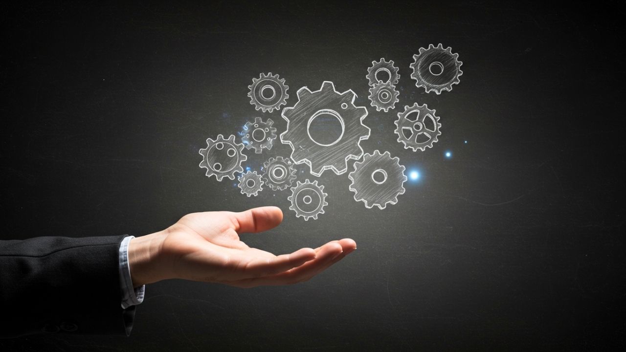 お茶に含まれるタンニンが鉄分吸収を妨げるメカニズムをイメージした歯車の図解。科学的な理解が貧血予防に役立
