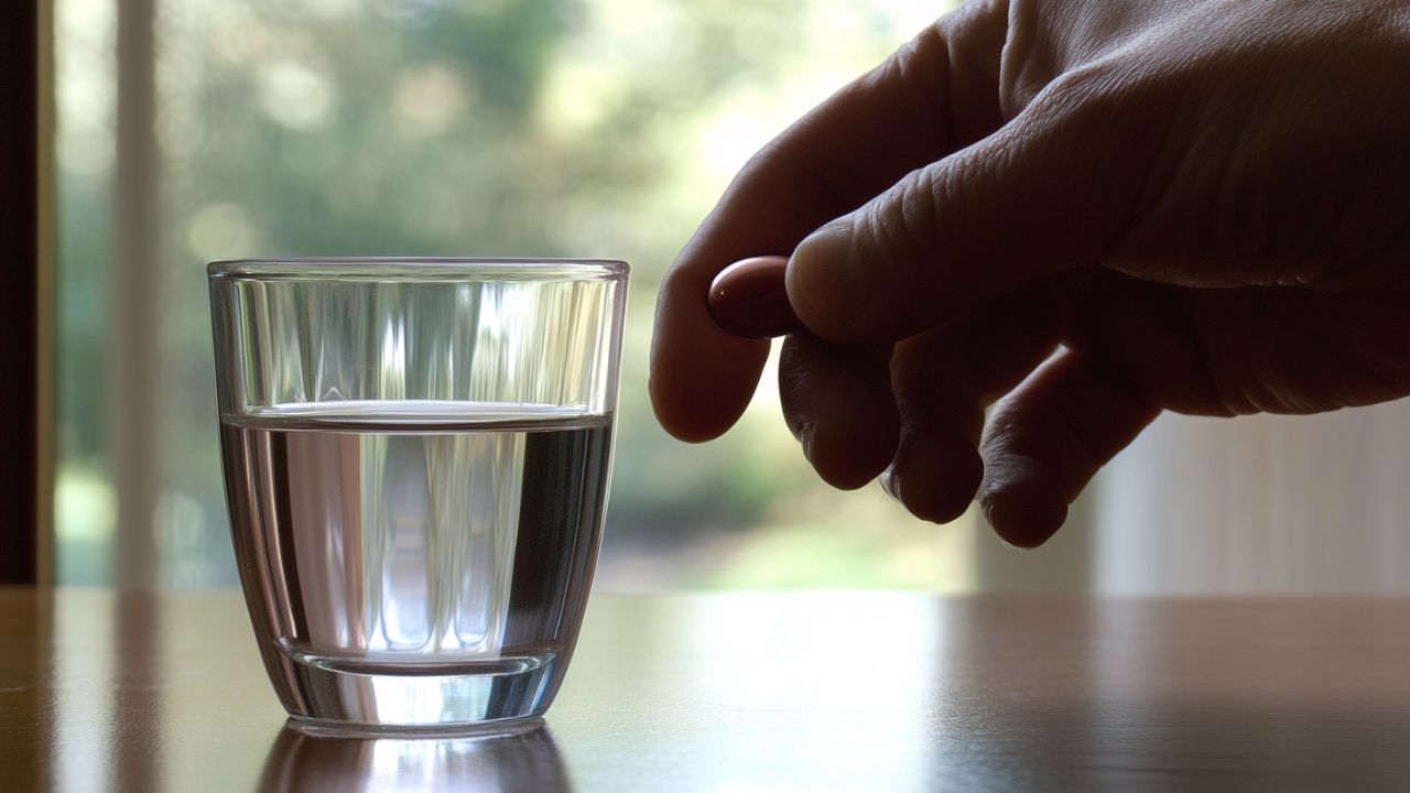 薬を飲もうとする手元の様子｜脳貧血の原因が薬の場合がある。