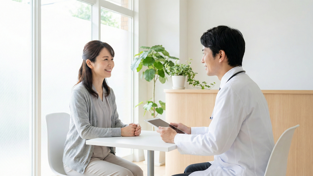 貧血の治療方針について医療機関で医師の診察を受ける女性