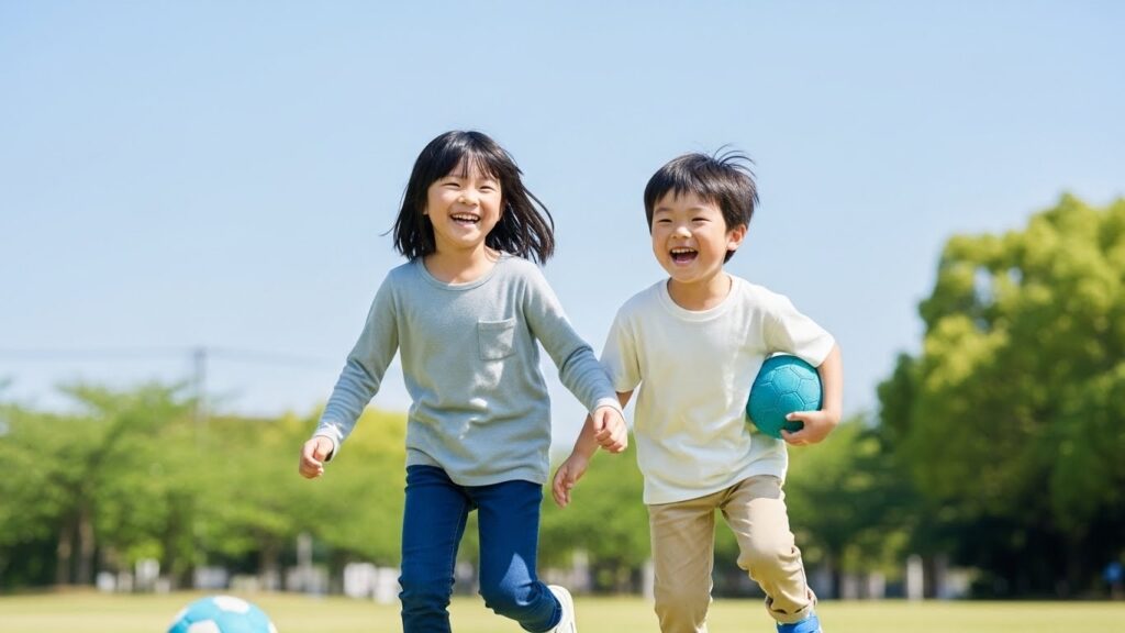 公園で元気に走り回る子供たち【学童期の運動量増加と鉄分消費】
