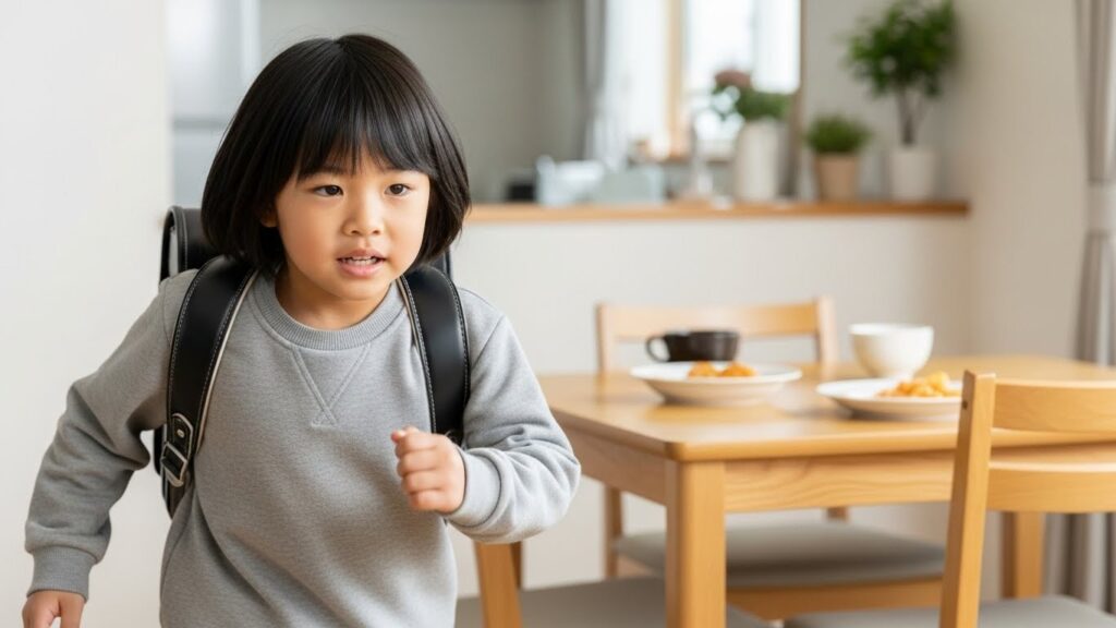 ランドセルを背負って朝急いで家を出る小学生【朝食抜きが招く子供の鉄分不足】