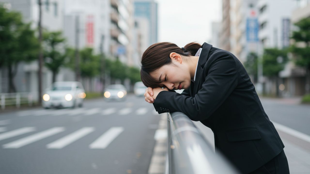 通勤中に立ちくらみを感じる女性。かくれ貧血とは、通常の貧血では見逃される微妙な体調不良の原因となる症状を伴う状態を示す。