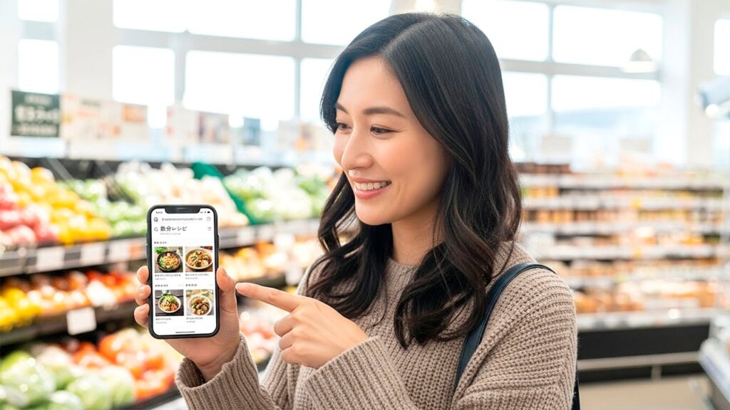 鉄分豊富なレシピを検索して鉄欠乏性貧血の予防と食事管理をする女性