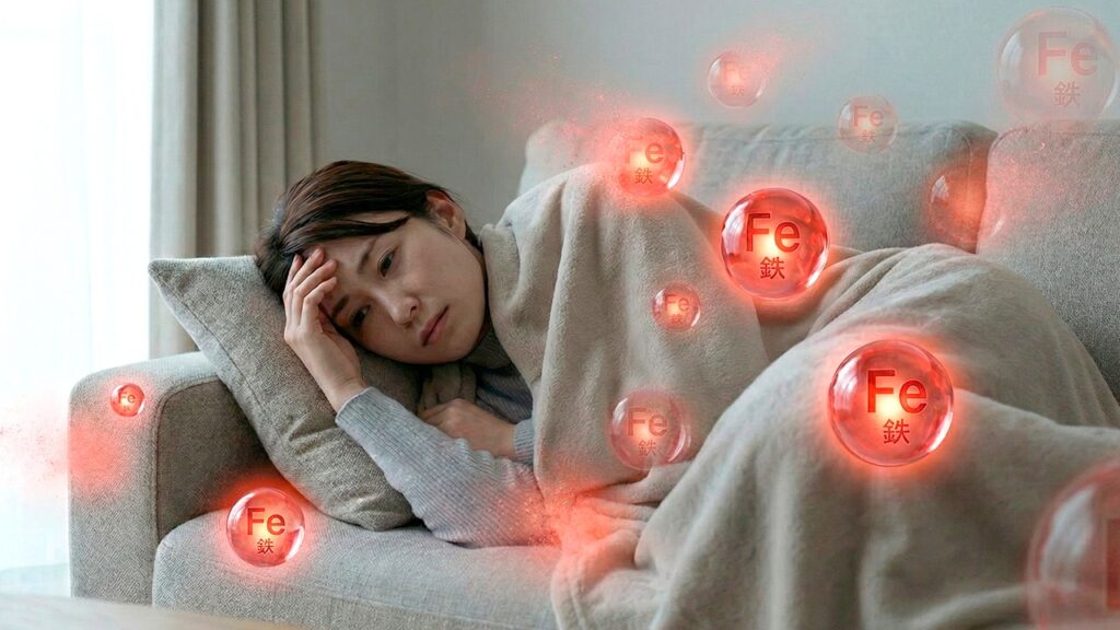 鉄欠乏性貧血の症状で疲れやだるさを感じている女性のイメージ