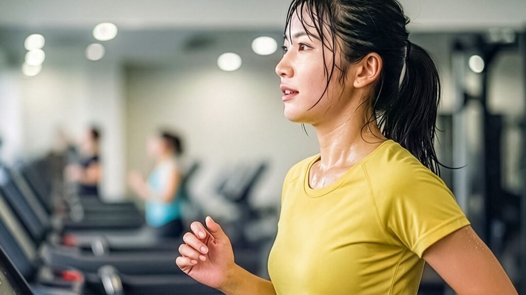 激しい運動による発汗で、水分と共に鉄分などの微量ミネラルが体外へ失われる様子を表現したイメージ画像。